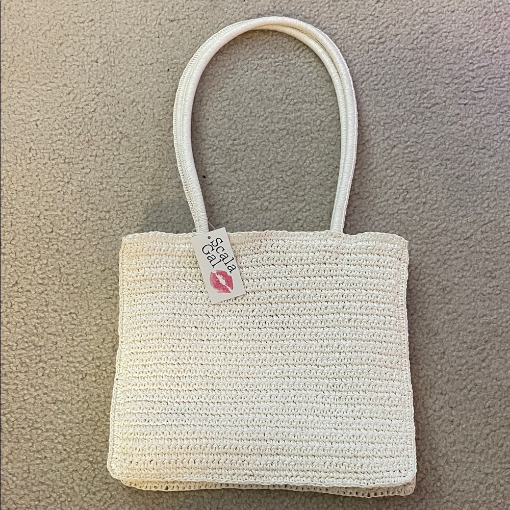 Vintage Scala Ivory Knit Tote Bag NWT